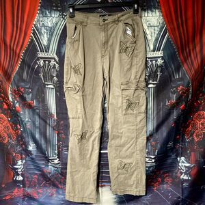 Hollister Cargo Pant Women's 6 Beige Dad Butterfly Pattern High-Rise Utility